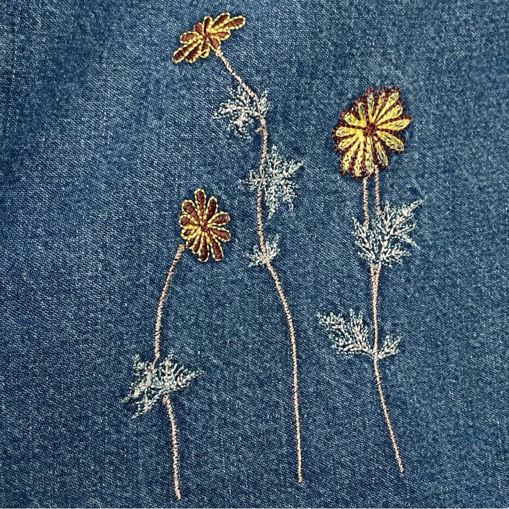 Speed Limit Denim Maxi Dress 1X Sleeveless Embroidered Daisies Cottagecore 90s - Picture 10 of 10